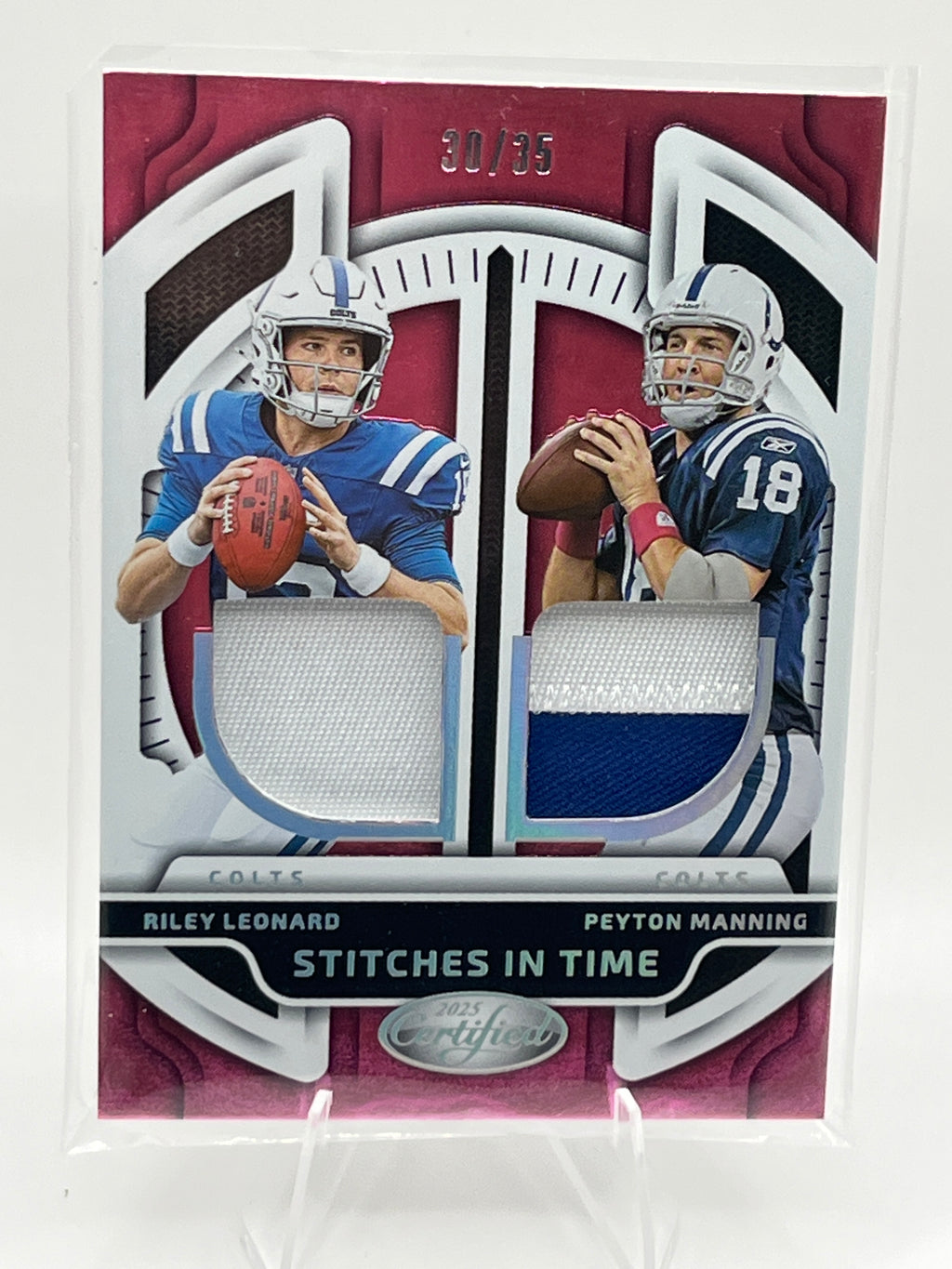 2025 Panini Certified Peyton Manning Riley Leonard Dual Patch /35 Stitches in Time - Beautiful SSP
