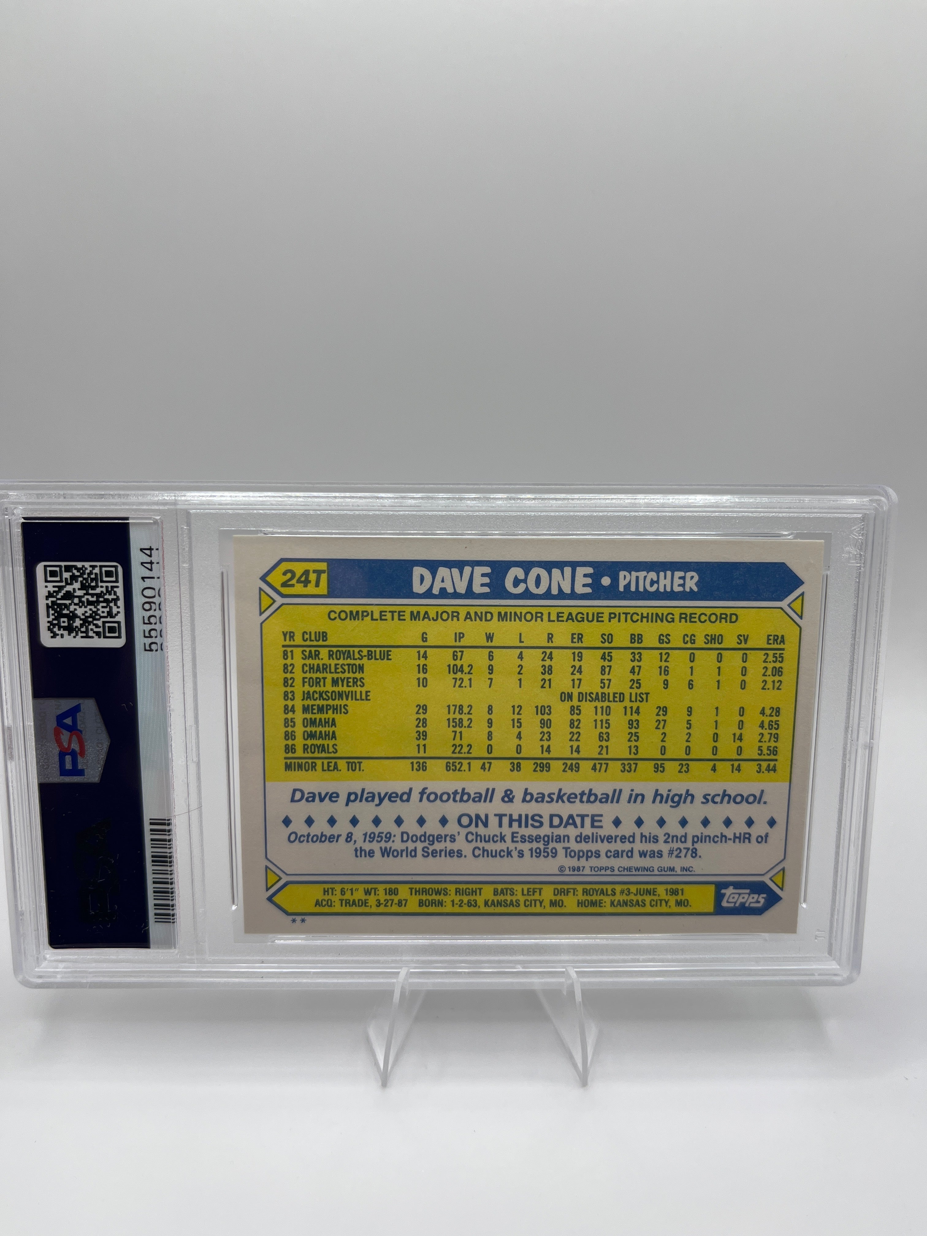 1987 Topps Traded David Cone PSA 10 Rookie Card - Gem