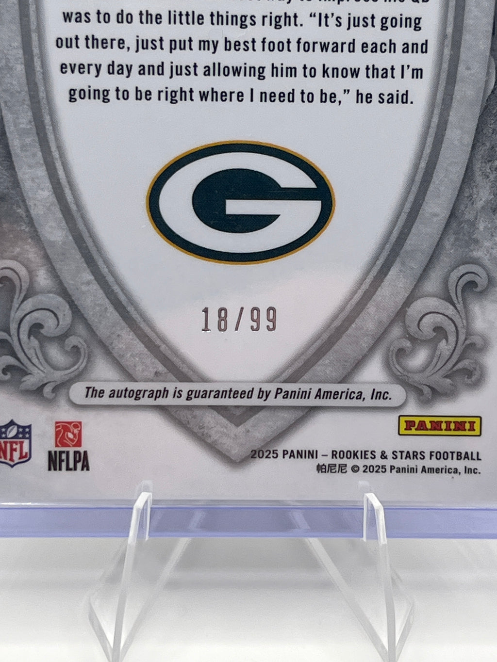 2025 Panini Rookies and Stars Matthew Golden Crusade Auto /99 Rookie Card