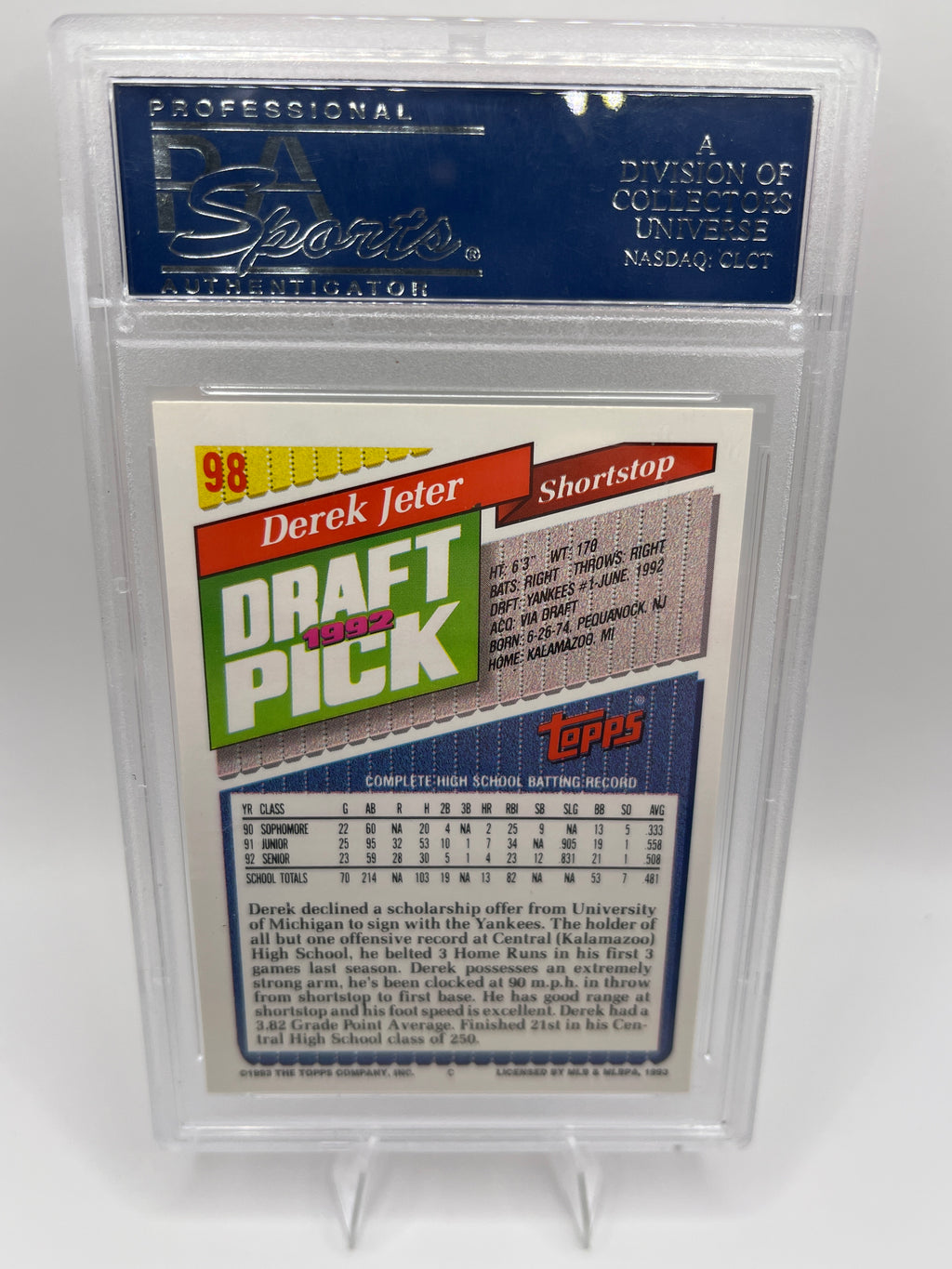 1993 Topps Derek Jeter PSA 9 Rookie Card #98