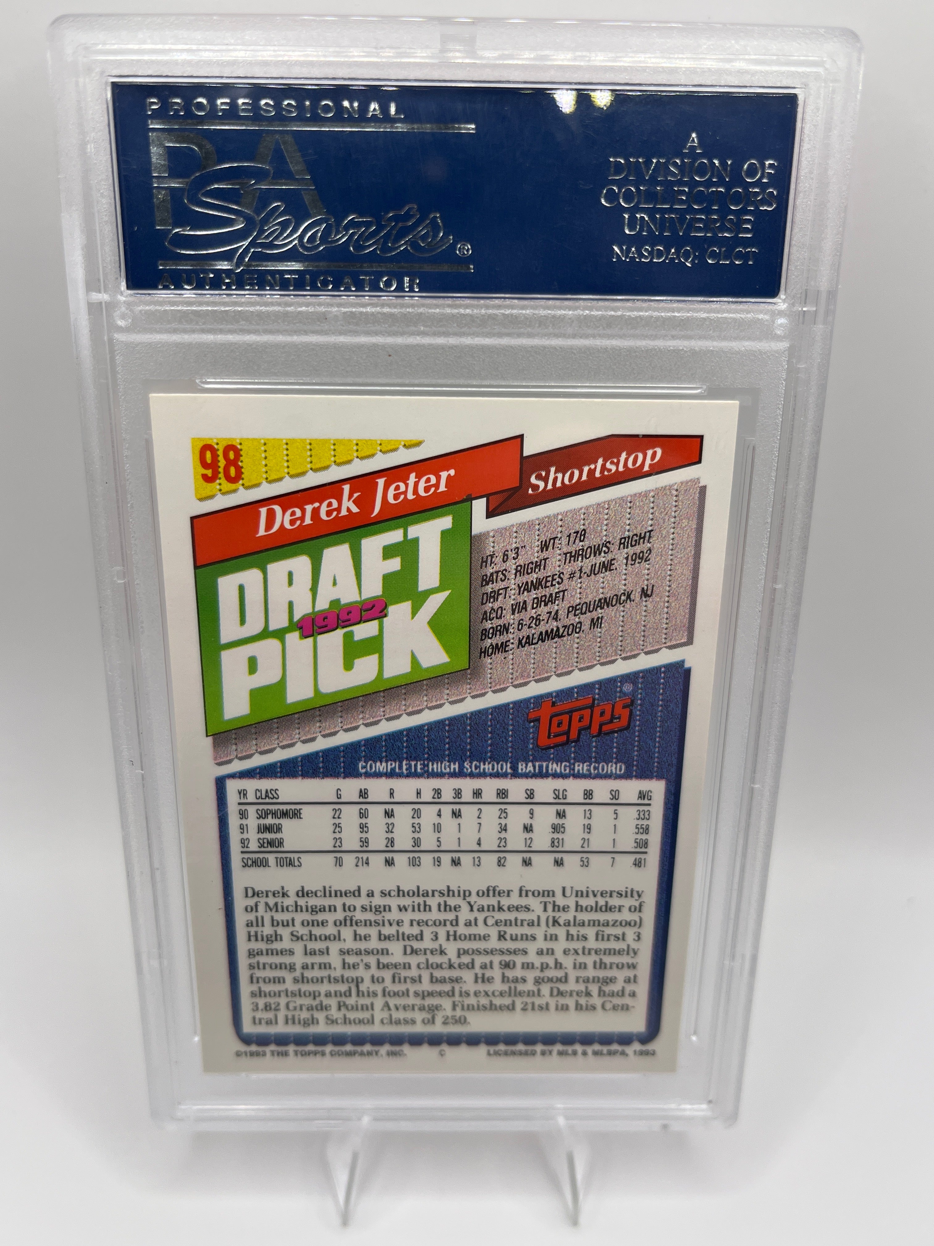 1993 Topps Derek Jeter PSA 9 Rookie Card #98