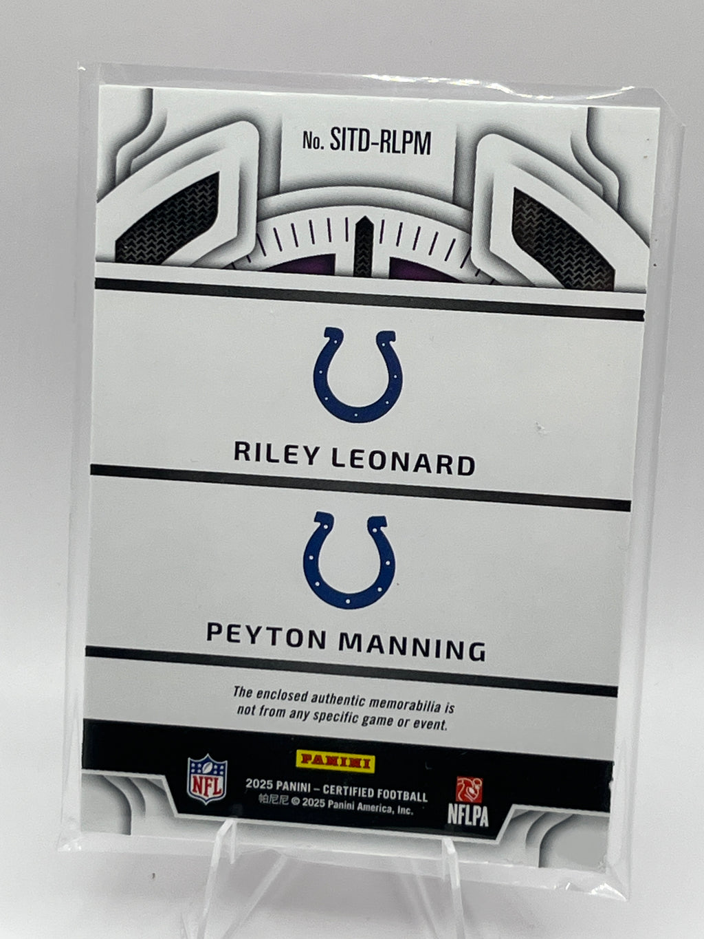 2025 Panini Certified Peyton Manning Riley Leonard Dual Patch /35 Stitches in Time - Beautiful SSP