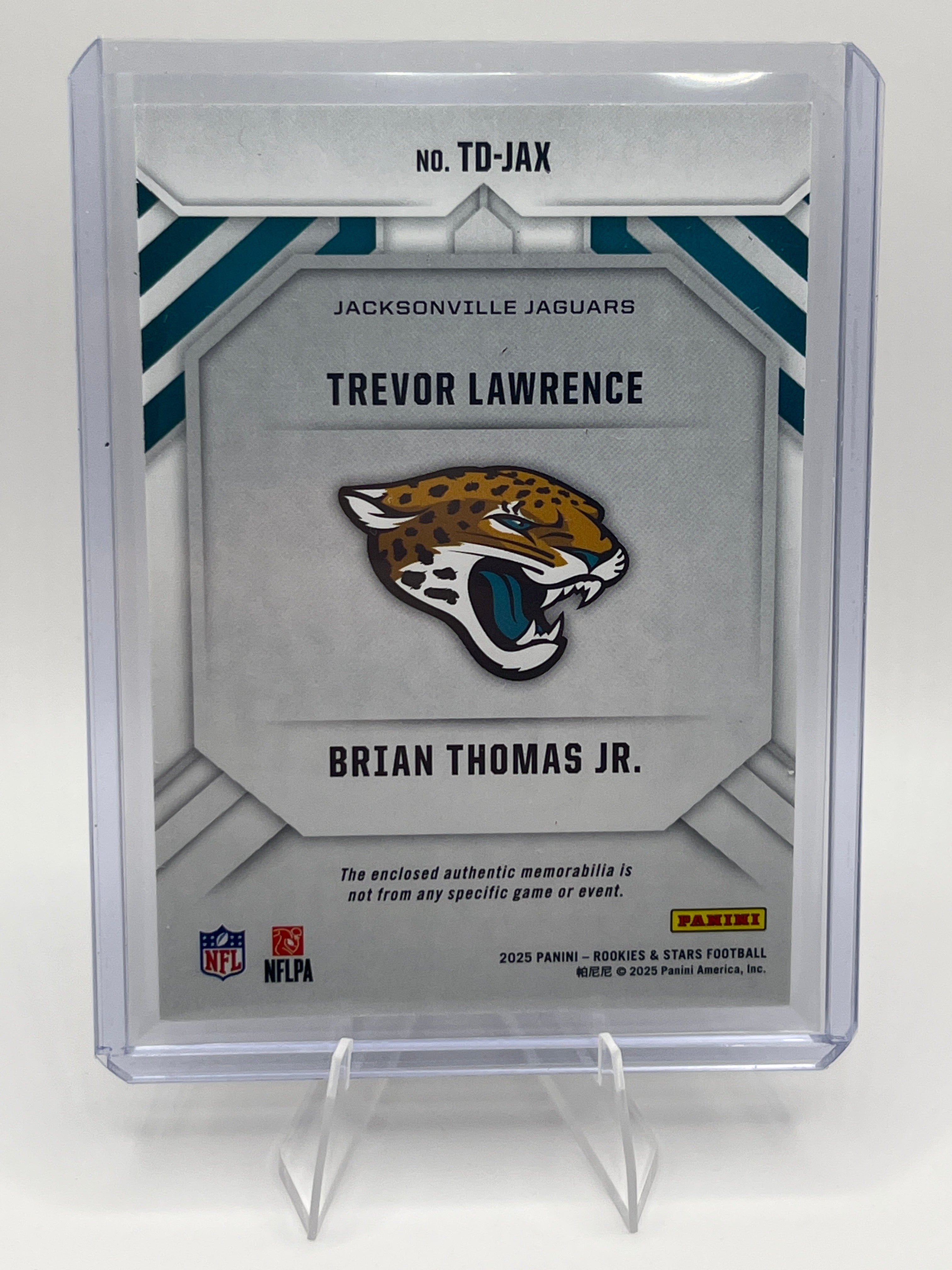 2025 Rookies and Stars Trevor Lawrence / Brian Thomas Jr Team Duals Jersey Card