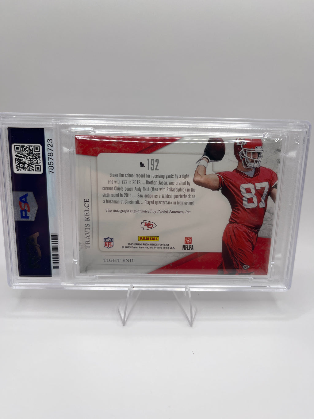 2013 Panini Prominence Travis Kelce Rated Rookie Patch Auto 086/200 PSA 9 Autograph