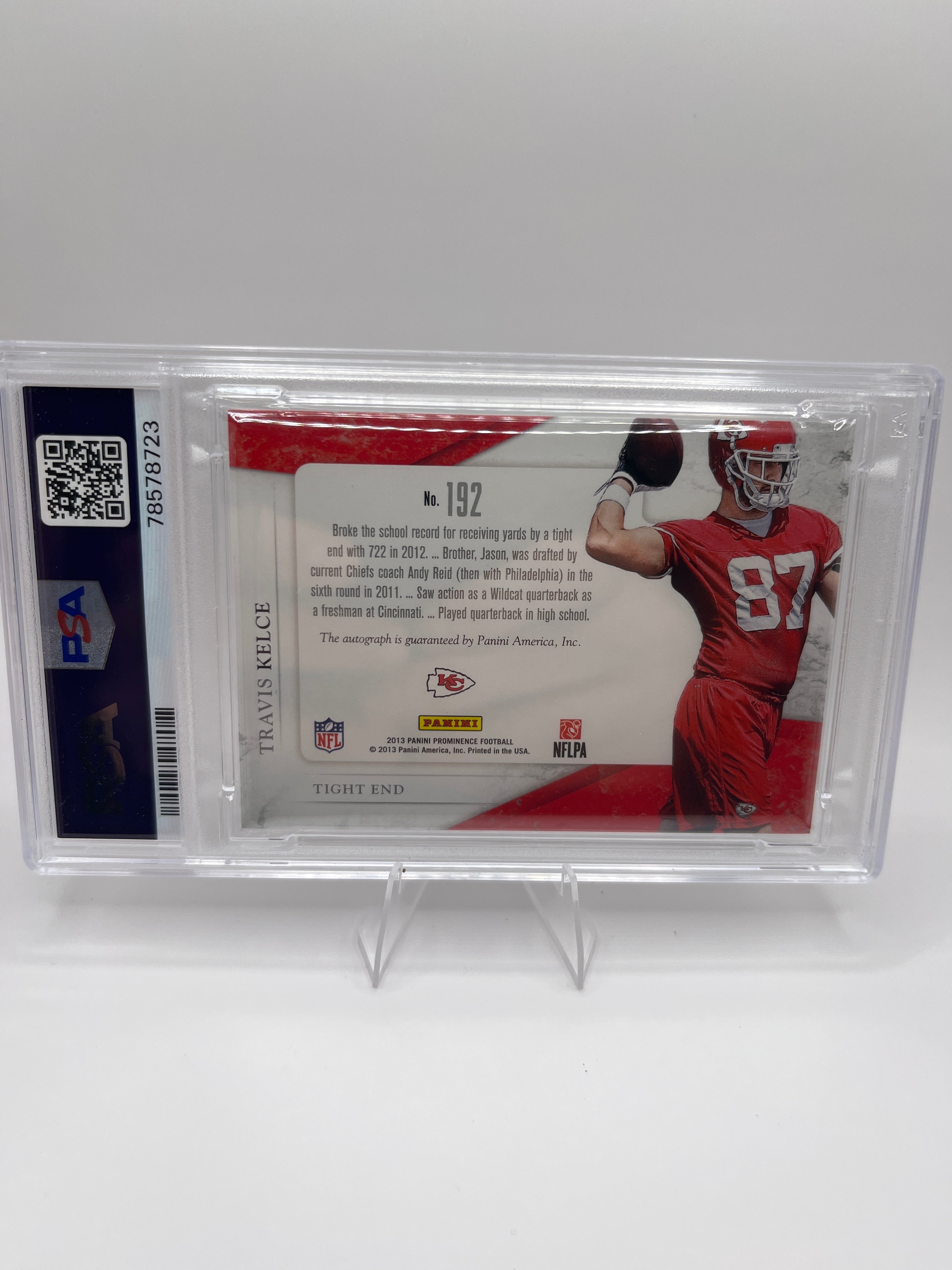 2013 Panini Prominence Travis Kelce Rated Rookie Patch Auto 086/200 PSA 9 Autograph