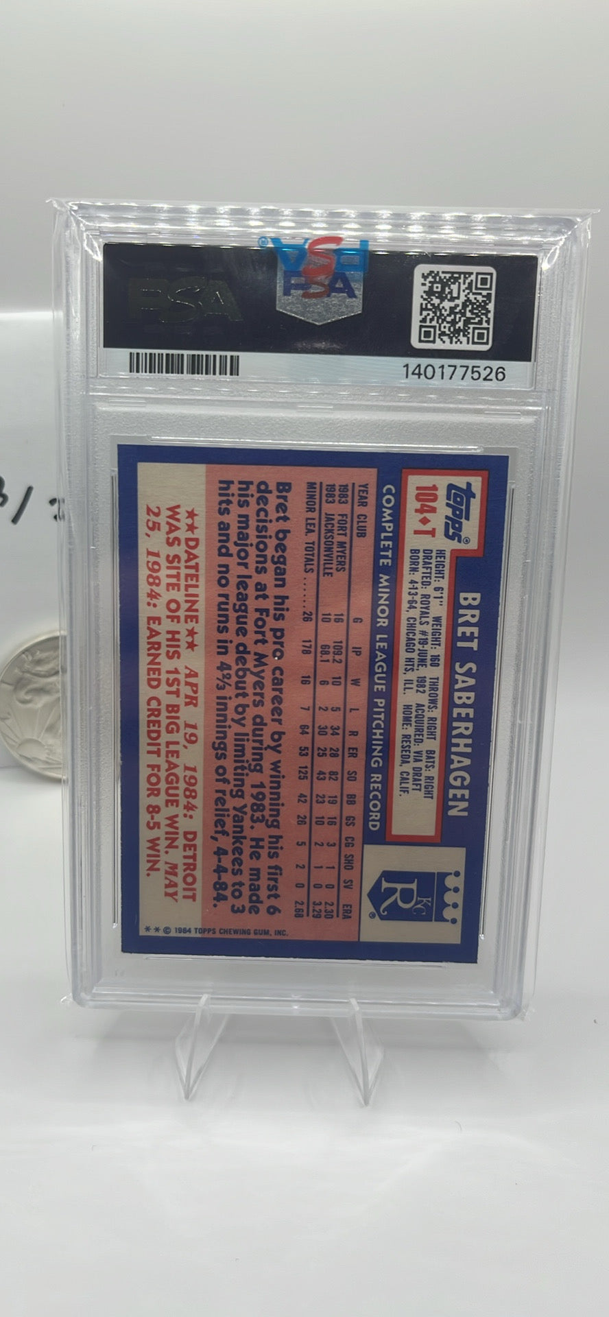 1984 Topps Bret Saberhagen PSA 9 Rookie Card