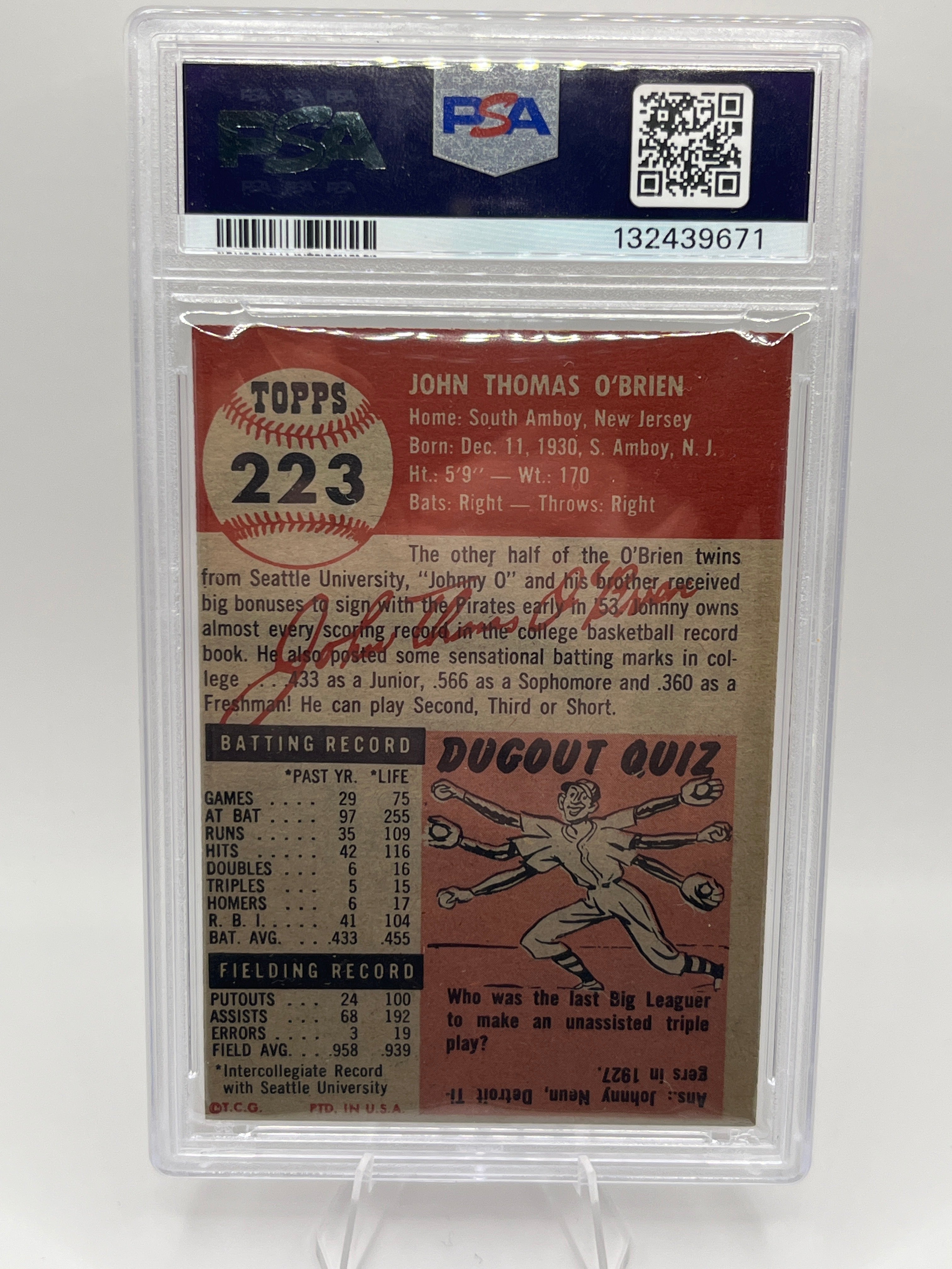 1953 Topps John O’Brien PSA 5