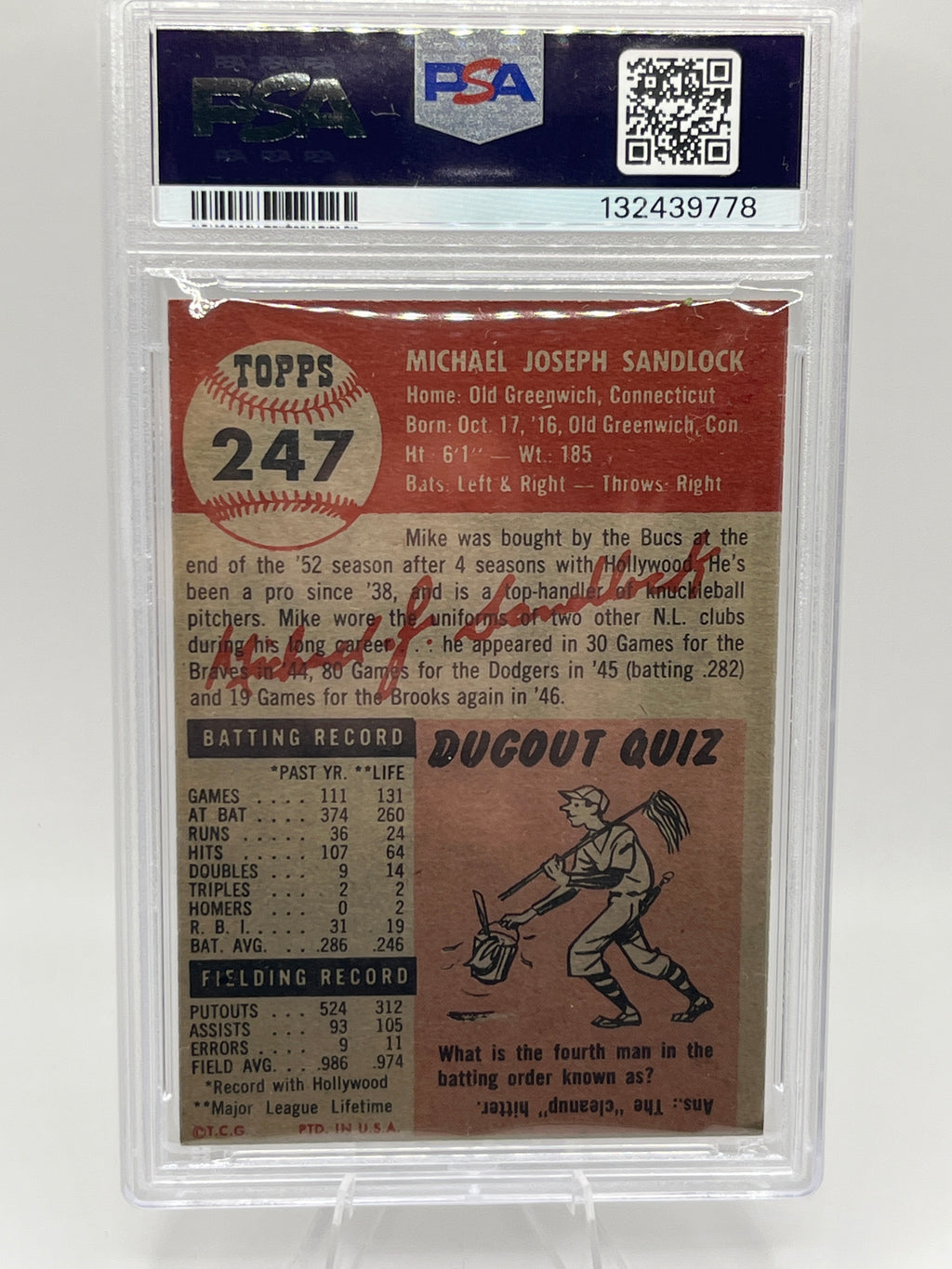 1953 Topps Mike Sandlock PSA 5
