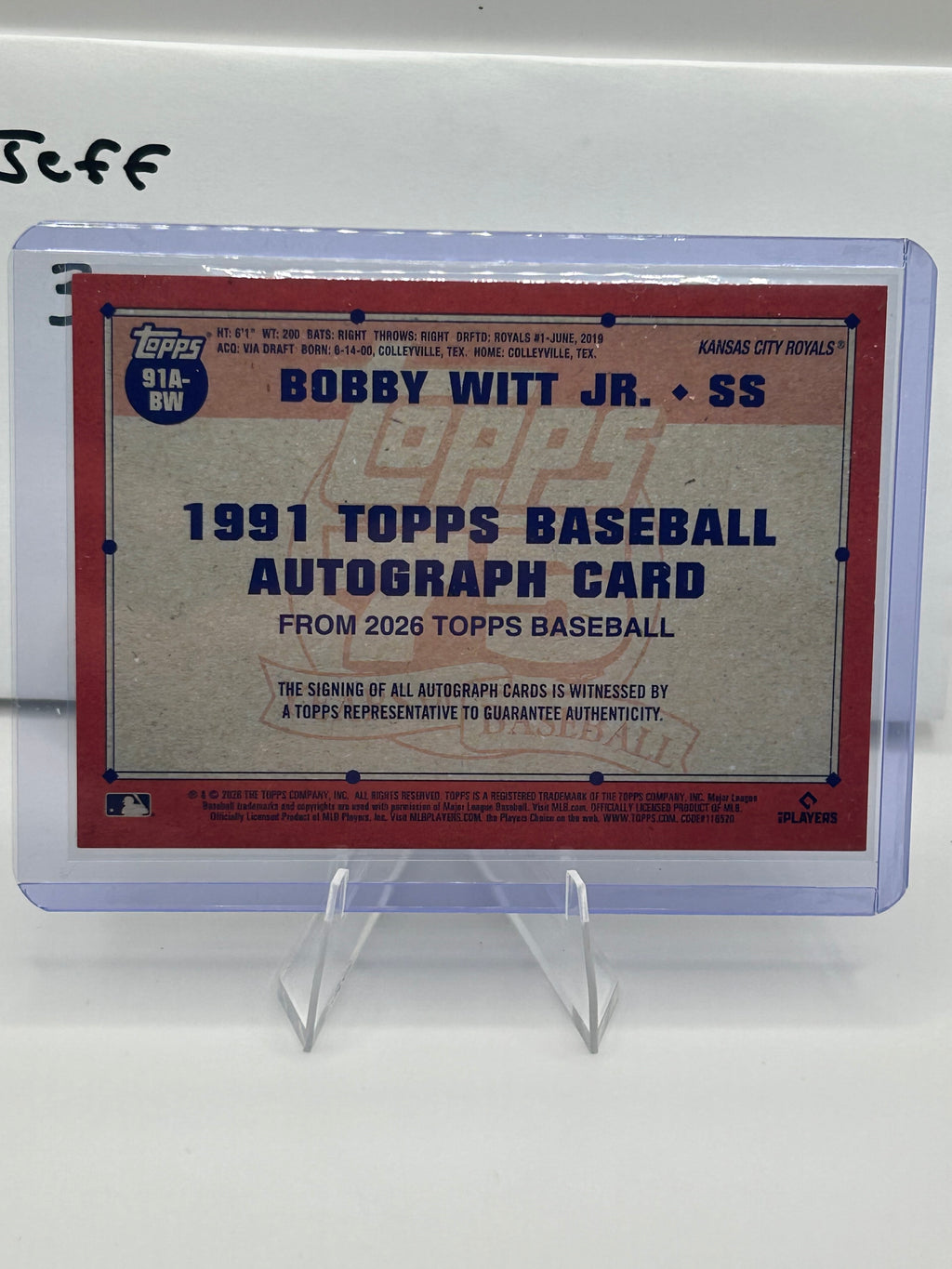 2026 Topps Series One Bobby Witt Jr Auto 1991 Edition
