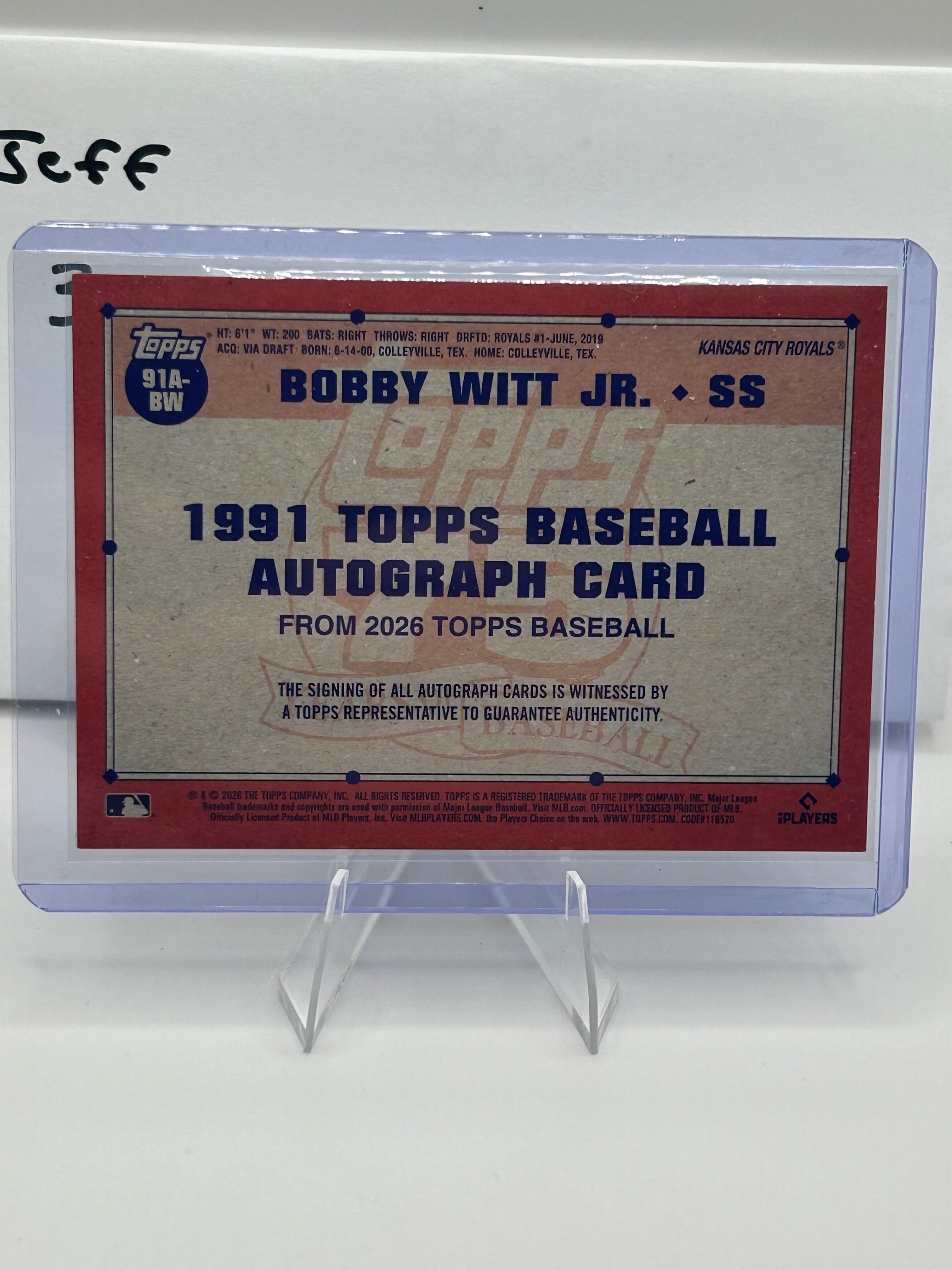2026 Topps Series One Bobby Witt Jr Auto 1991 Edition