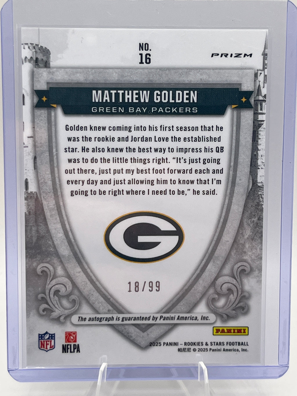 2025 Panini Rookies and Stars Matthew Golden Crusade Auto /99 Rookie Card