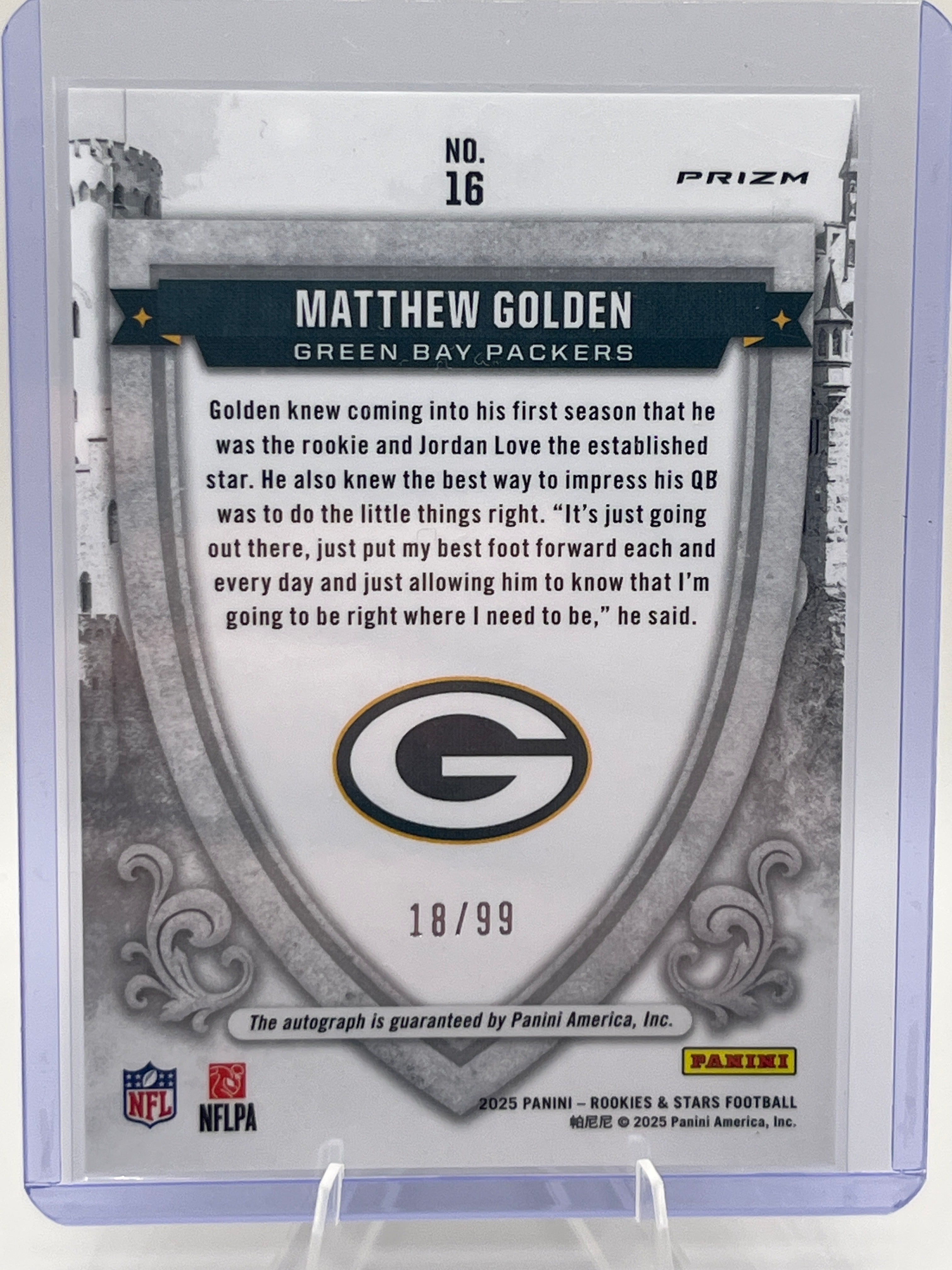 2025 Panini Rookies and Stars Matthew Golden Crusade Auto /99 Rookie Card