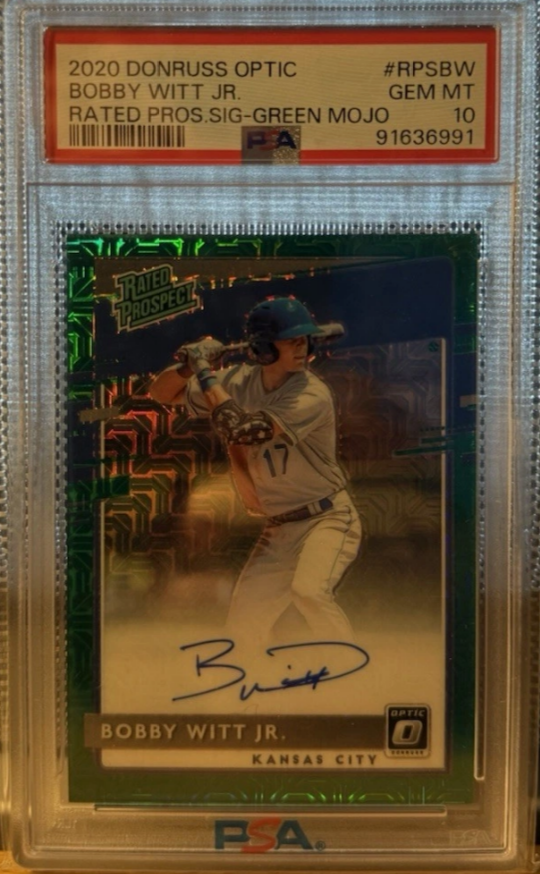 2020 Donruss Optic Bobby Witt Jr. Rated Prospect Green Mojo Auto 86/99 PSA 10 - PERFECT!