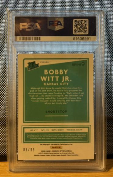 2020 Donruss Optic Bobby Witt Jr. Rated Prospect Green Mojo Auto 86/99 PSA 10 - PERFECT!