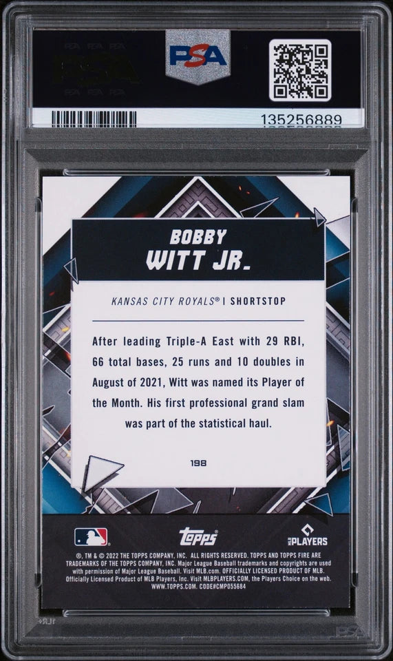 2022 Topps Fire #198 BOBBY WITT JR. ROOKIE CARD PSA 9