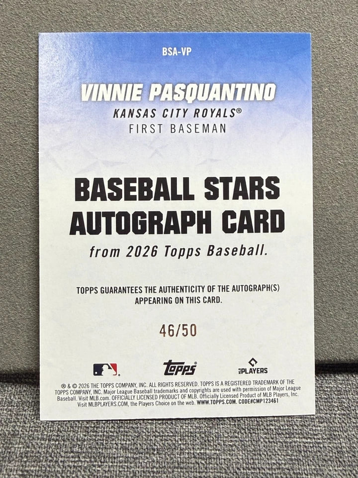 2026 Topps Series 1 Vinnie Pasquantino Auto 27/50 - Baseball Stars Gold Parallel